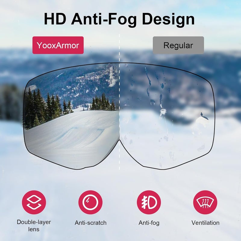 YooxArmor OTG Kids Ski Goggles, Snowboard Goggles Anti Fog UV400 for Kid 6-14 Years, Snow Goggles for Youth Boys Girls - Image 2
